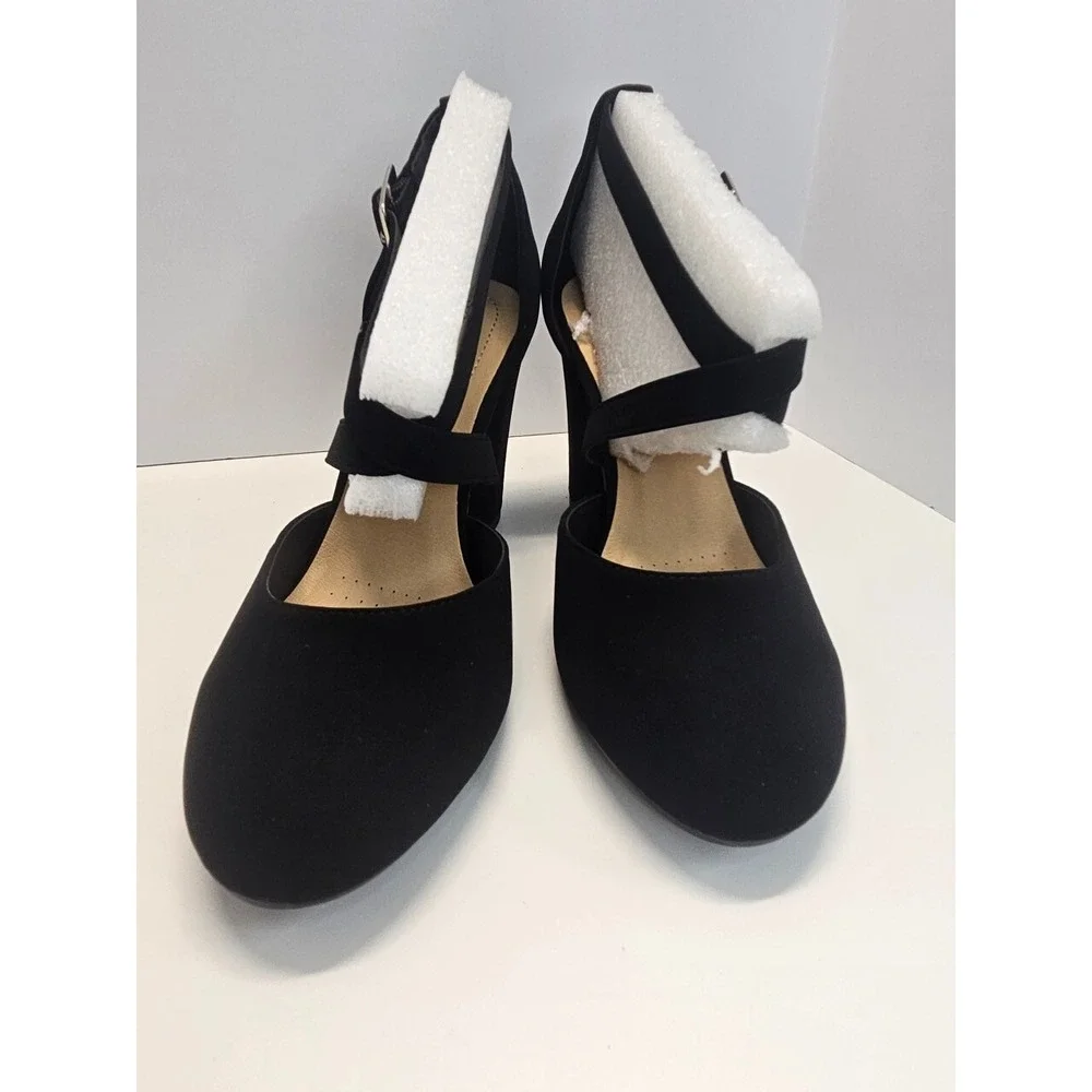 Pumps Chunky Heels Black Nubuck Suede Ankle Strappy With Buckle Women Size‎ 5.5